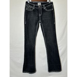 LA Idol Women Bootcut Jeans White Bold Stitching Stretch Flap Pocket Jr. Size 11